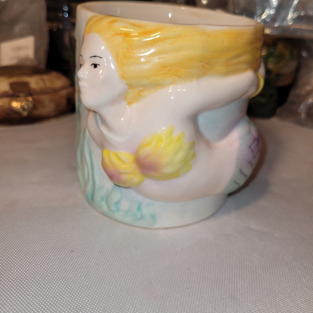 Antique Handcrafted Souvenir Mermaid Mug from Florida (Few Chips)